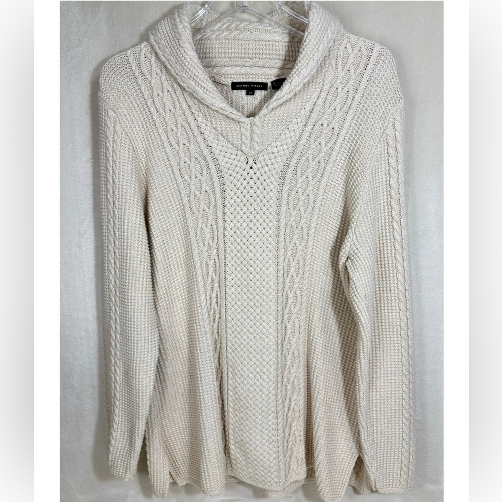 JEANNE PIERRE Women’s Cream Cowl Neck Cable Knit Sweater